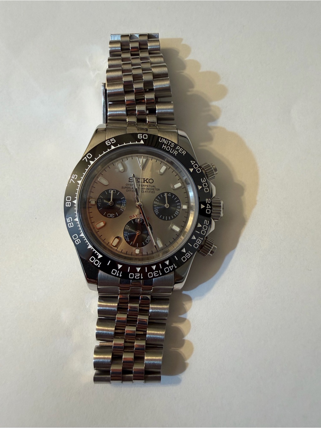 Custom Seikomod Ghost Daytona Chronograph Homage Watch W Jubilee Bracelet